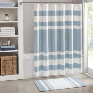Madison Park -  Waffle  Color Block Shower Curtain 84 Blue